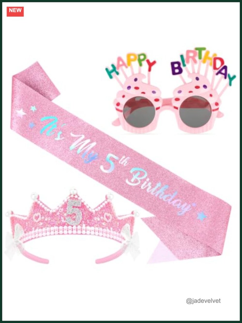 3-in-1 Glitter Crown Headband Sash Cupcake Sunglasses Birthday Kit